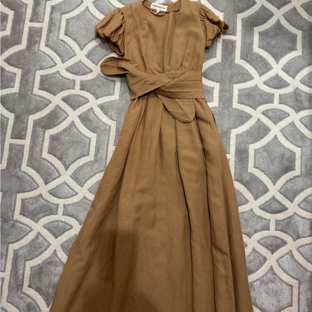 Mara Hoffman Tan Maxi Sundress with Puff Sleeves